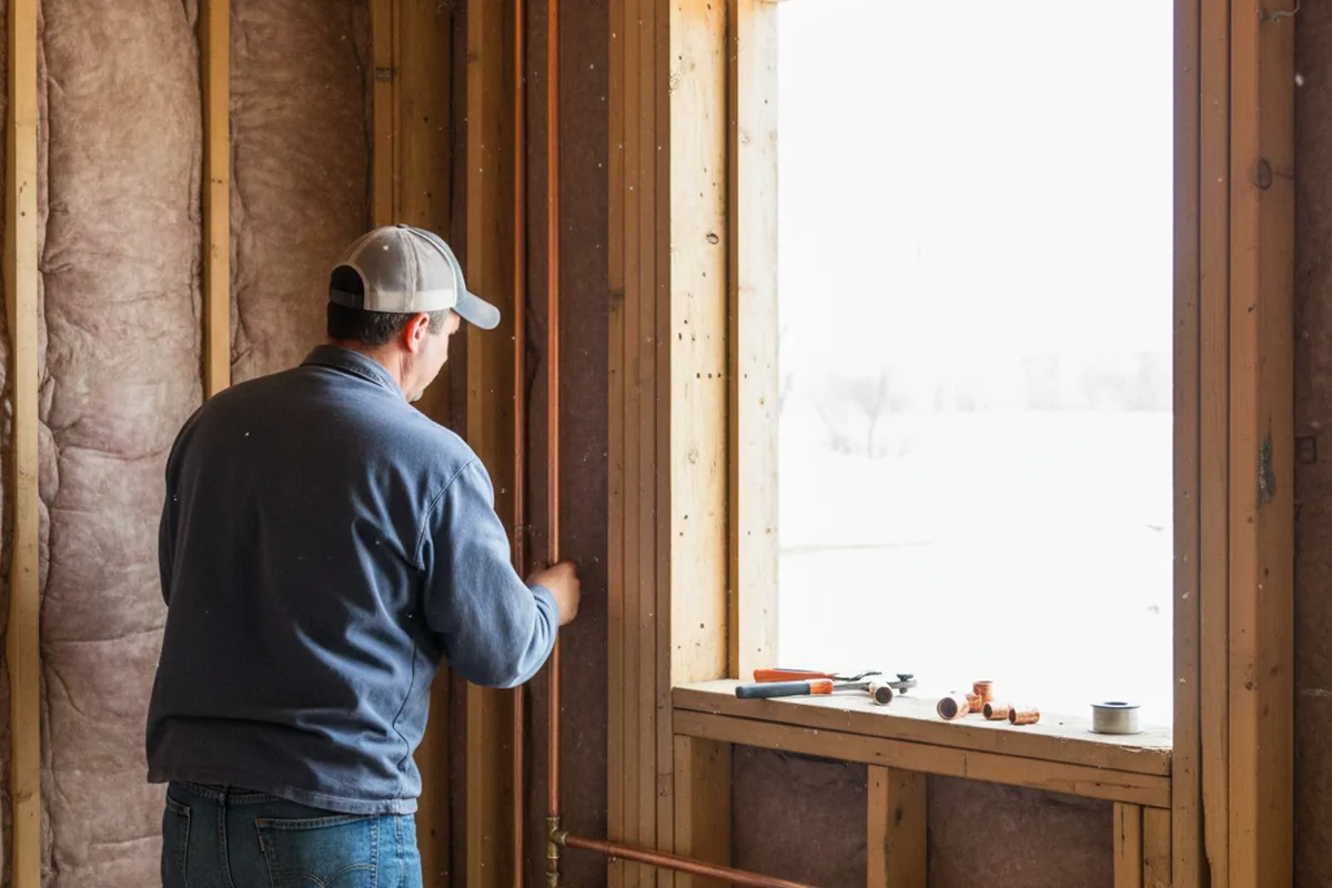 Licensed plumber running new copper supply lines in a Irondale home